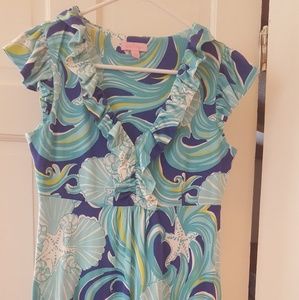 Lily Pulitzer v neck, ruffled, cap sleeved dress